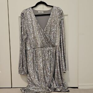 Ricki's Silver Sequin Long Sleeve Wrap Dress